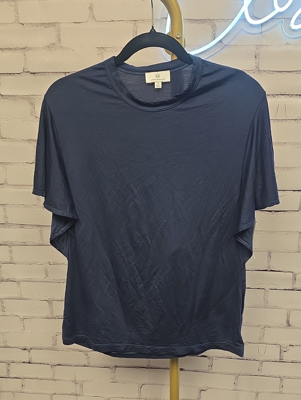 AG Adriano Goldschmied Flitter Sleeve Tshirt -Navy- Small- Nwt